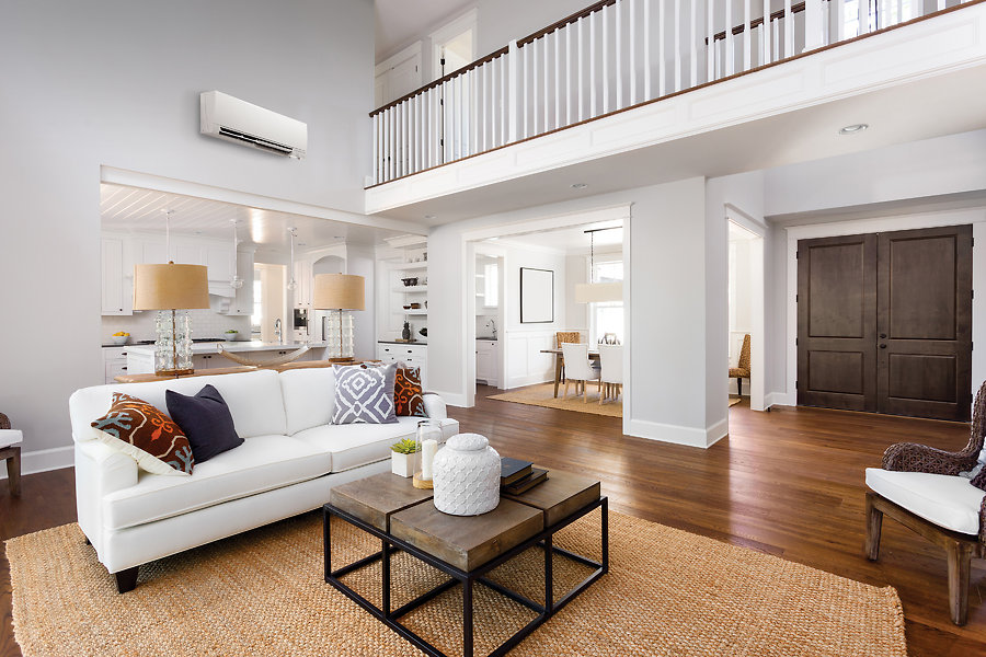Not only can a Mitsubishi Ductless Mini-Split Heat Pump from Russellâ€™s efficiently heat and cool an entire house, <BR>but, due to its compact and sleek design, it blends into the decor of any room.