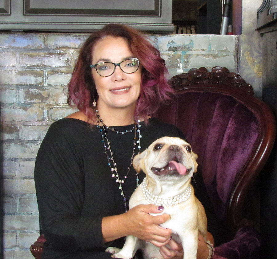 Salon on Pointe Owner, Chanda Kinney, and her beloved French Bulldog, Beignet