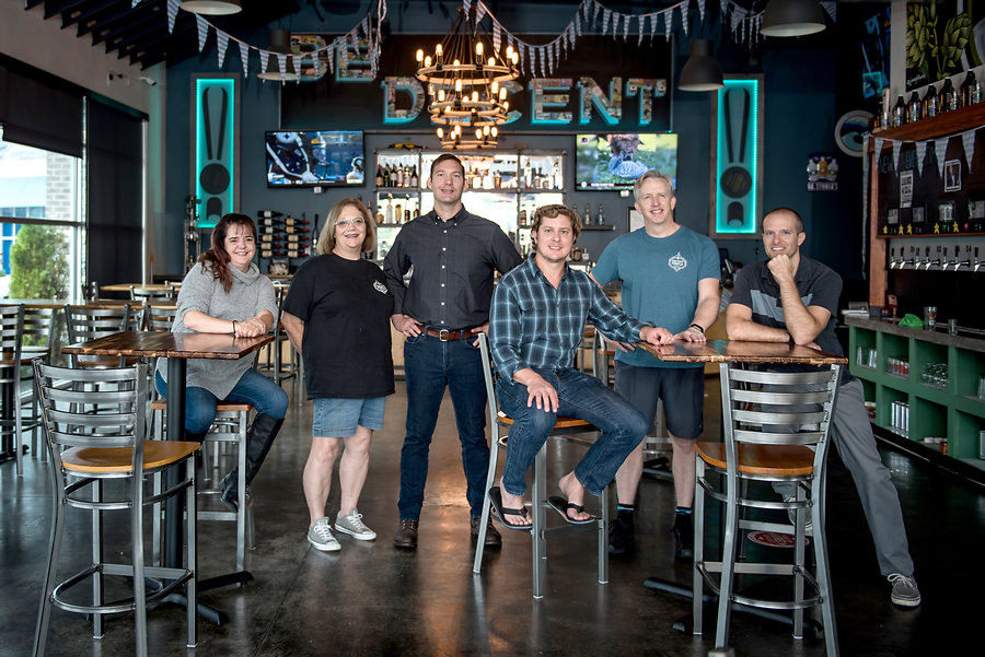 The Decent People Taproom staff: (from left) Michelle Loud, Donna McCullough, Todd Walsh, Wesley McCullough, Chuck Horigan and Eric Langborst.   Photos by Michele Thompson